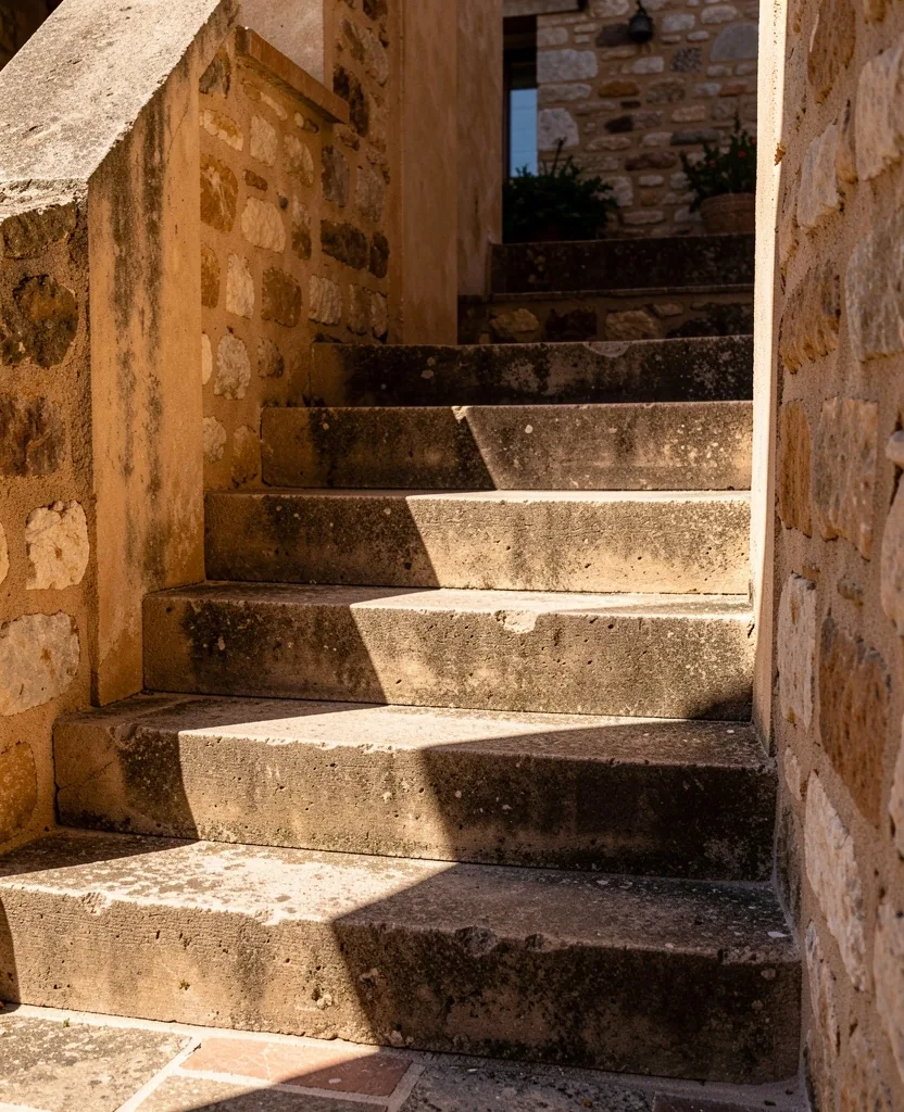 Escaleras de hormigón en un patio mediterráneo