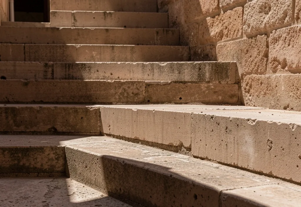 Escalera de hormigón soleada en un patio valenciano