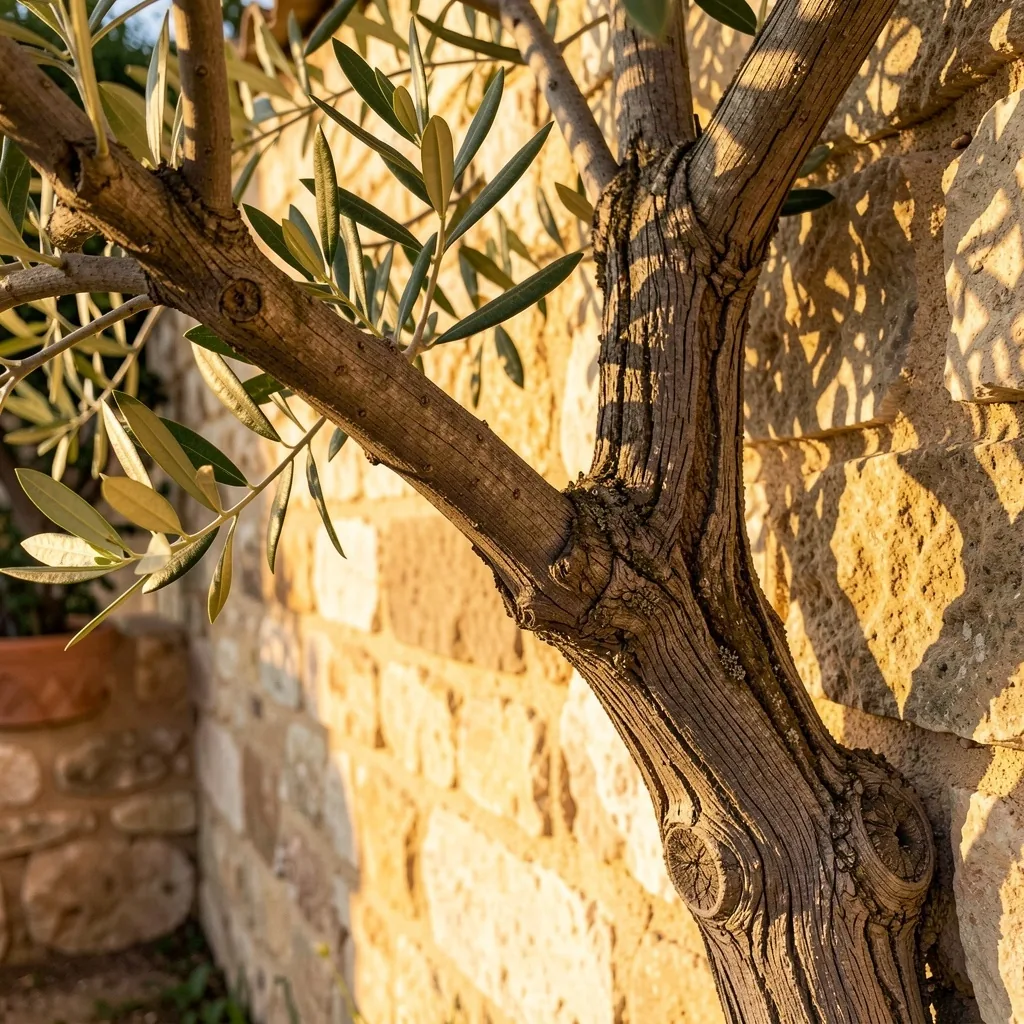 Hojas de olivo iluminadas por la tarde